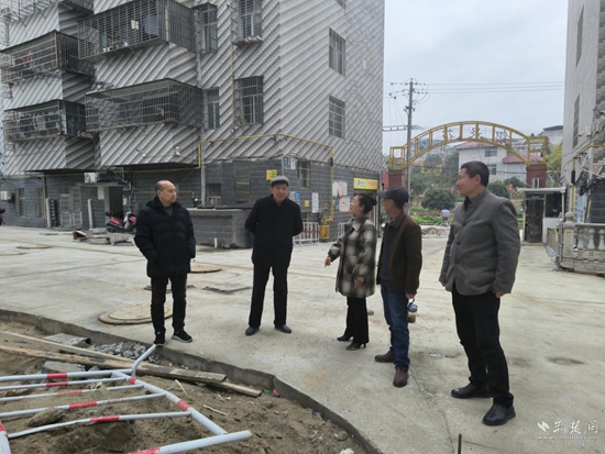 銀泉花園小區(qū)黨支部書記李正明與社區(qū)網(wǎng)格員、物業(yè)經(jīng)理、居民代表現(xiàn)場商議小區(qū)改造問題.jpg